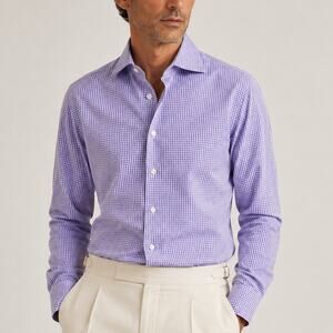 Barba Napoli Handmade Dress Shirt Purple mini check size 15 1/2
